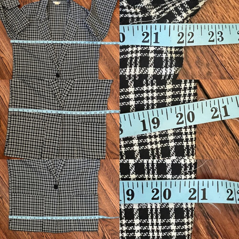 70s/80s Vintage Black & White Plaid Blazer Size XL Single Breasted Corpcore Work - Picture 12 of 17